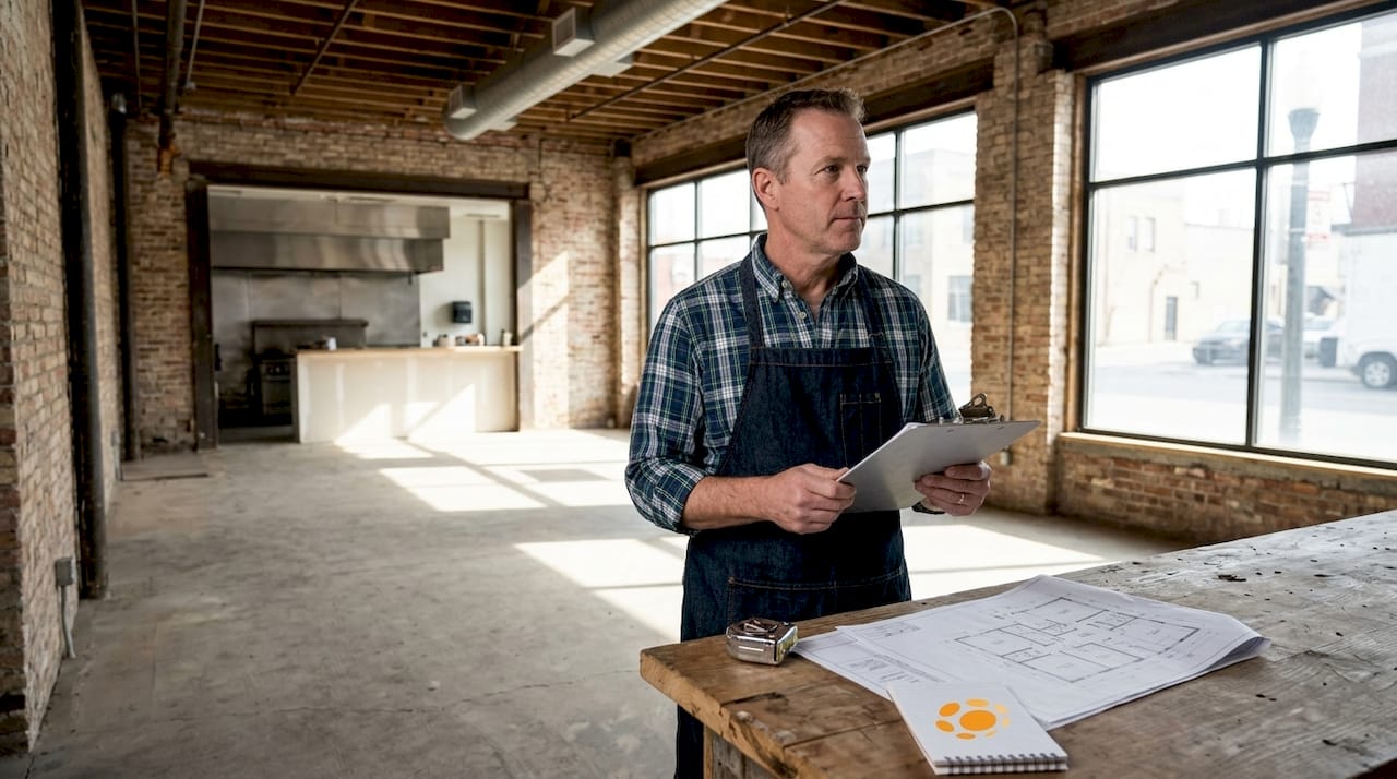 Restaurant owner reviews empty lease space